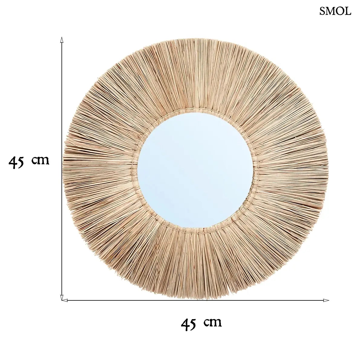 ALANG ALANG fonott fű keretes tükör natúr színben, M méret – 45 × 45 cm, méretekkel