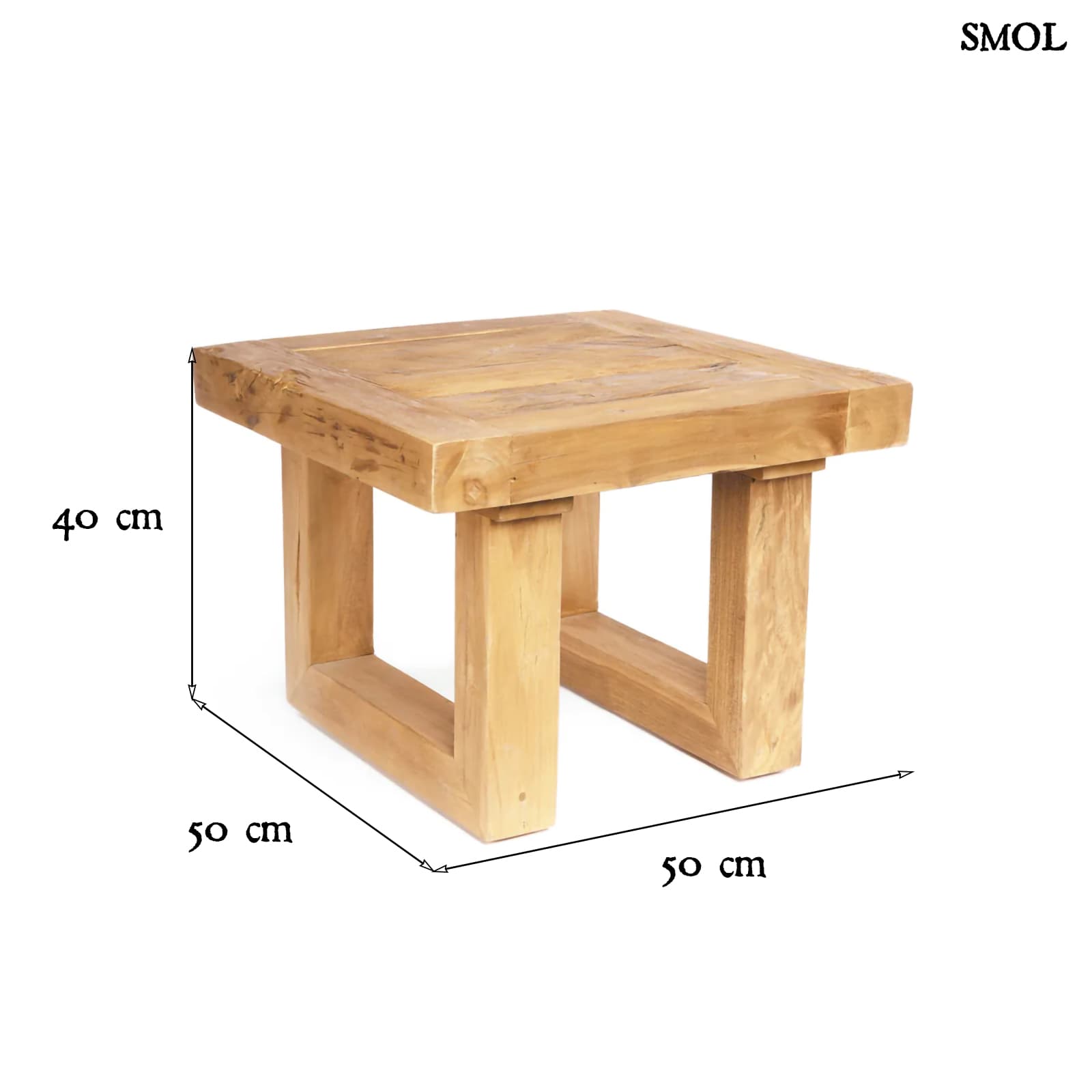 Újrahasznosított Teakfa Kisasztal – Natúr, 50 cm | RECLAIMED TEAK - smol.hu - méretekkel