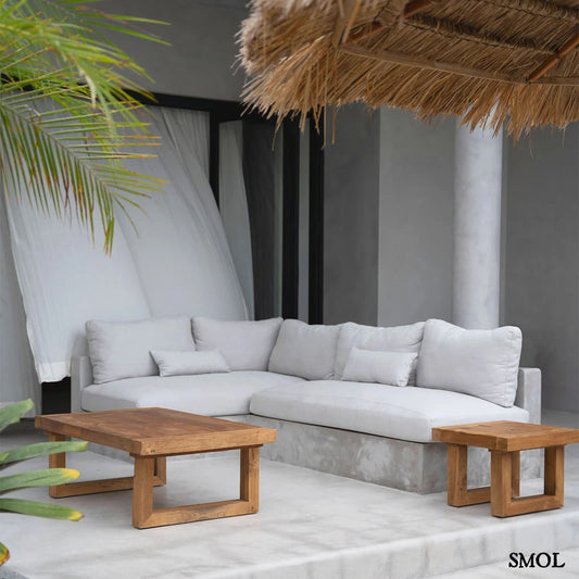 Újrahasznosított Teakfa Kisasztal – Natúr, 50 cm | RECLAIMED TEAK - smol.hu - teraszon, kanapéval