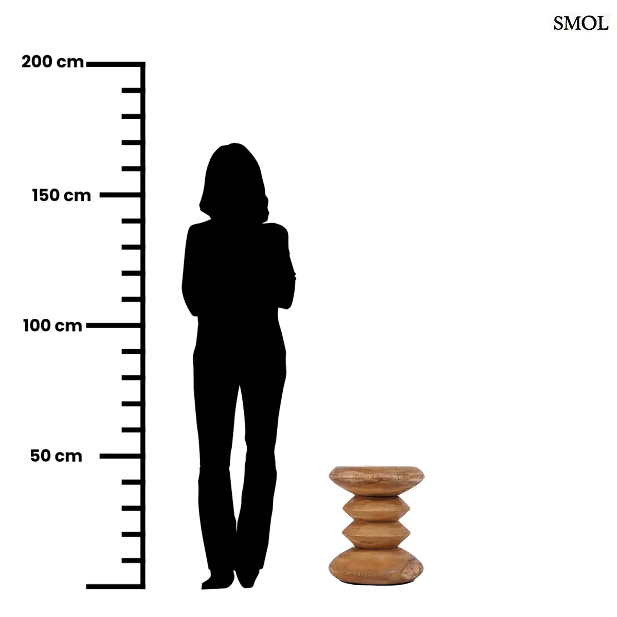 Hullámos formájú, kézzel készült tömör suar fa ülőke és lerakóasztal natúr színben, méretartányosan