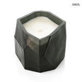 Glass candle holder – square, smoky green, geometric | OLIVINE