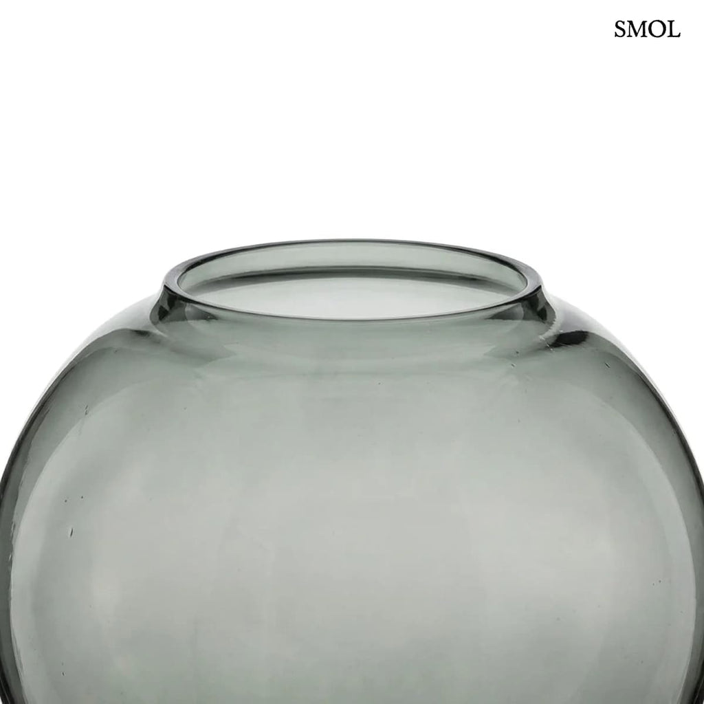 Kerek füstös szürke kézzel fújt üveg váza 21×21 cm, nagyítva