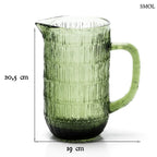 Mohazöld, bordázott üvegkancsó organikus textúrával és kényelmes fogantyúval, méretekkel