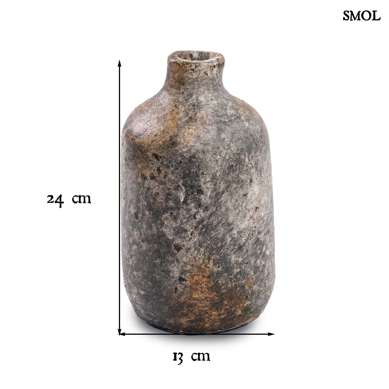 CLASSY, antik szürke, terrakotta váza, 24 cm - smol.hu - méretekkel
