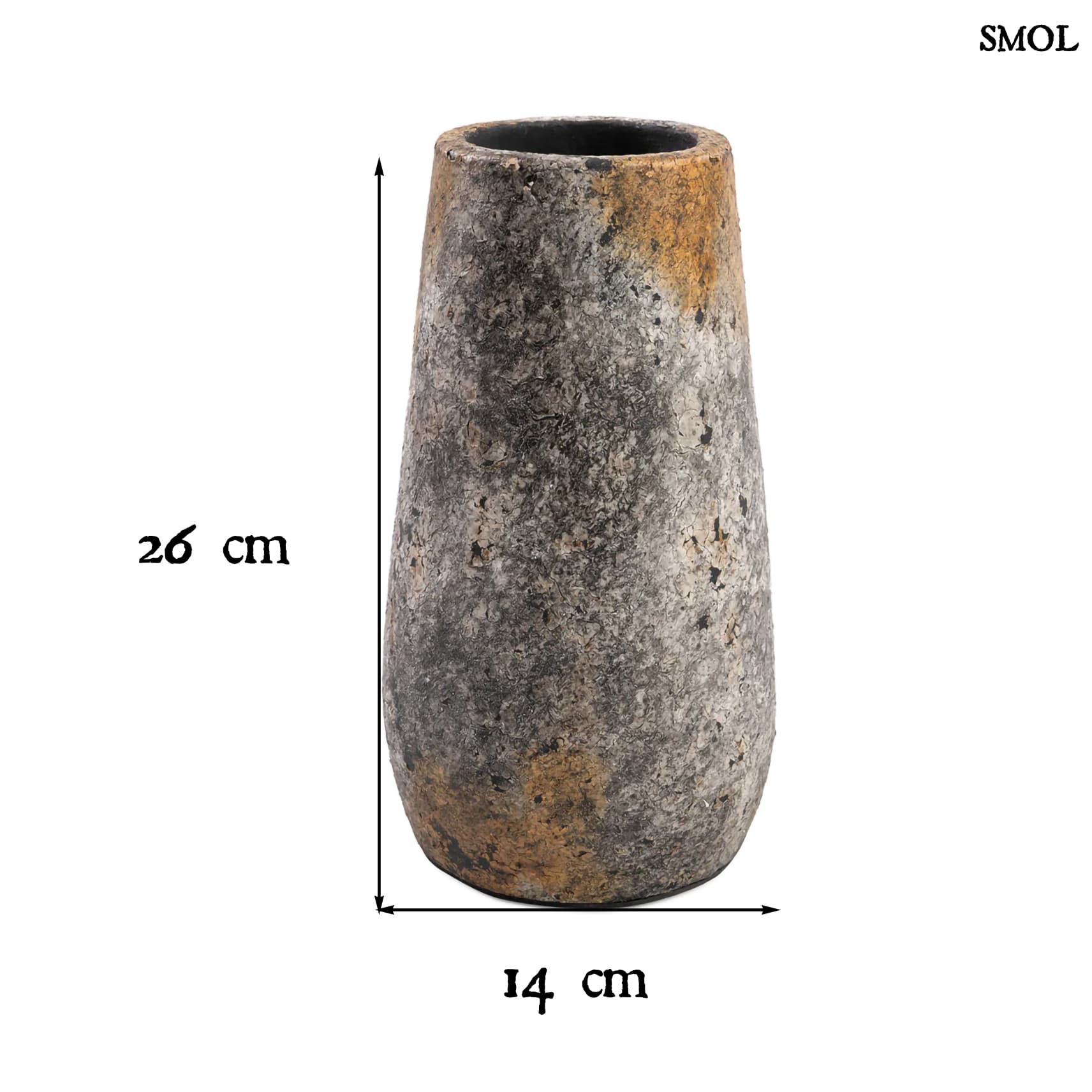 SPOOKY, antik szürke, terrakotta váza, 26 cm - smol.hu -  méretekkel