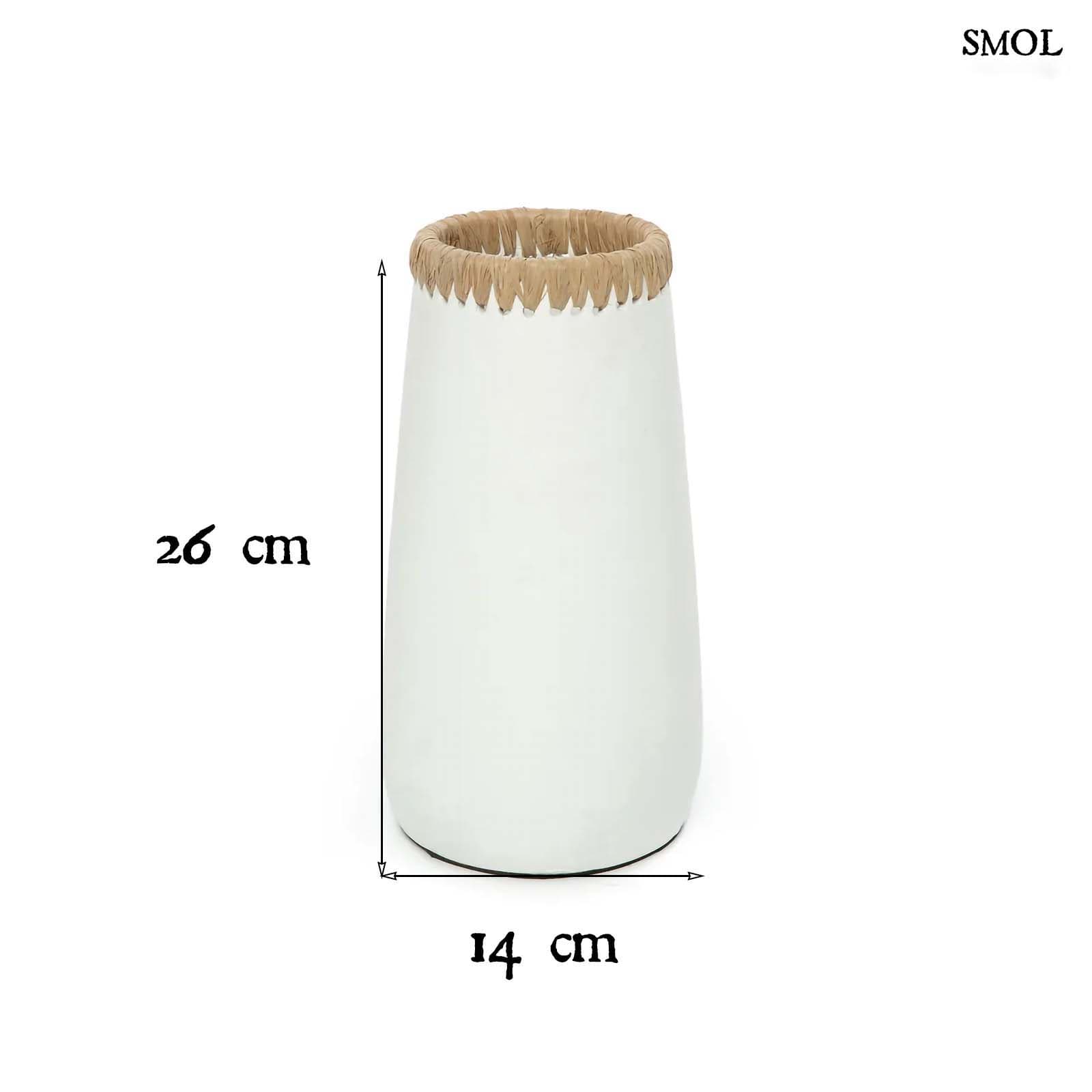 Váza- fehér, terrakotta, raffiával, 26 cm | STEFF - smol.hu - méretekkel