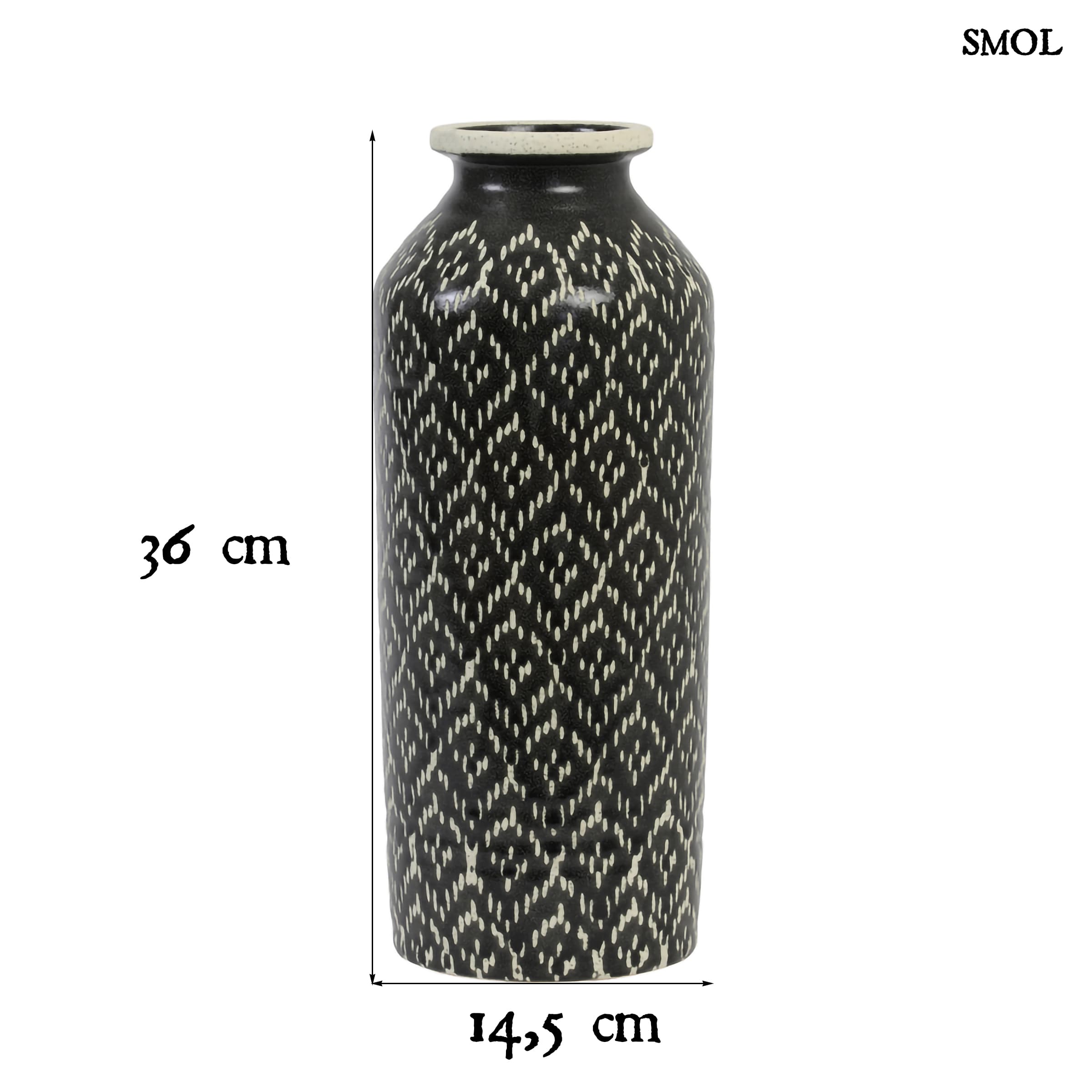 Váza - fekete-fehér, kerámia,  36 cm | ELVAS - smol.hu - méretekkel