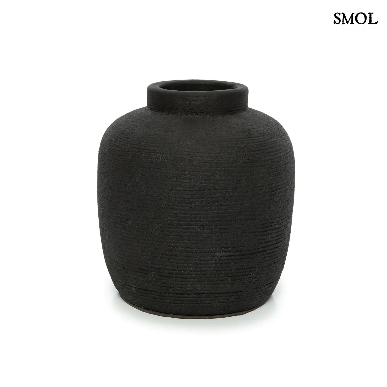 PEAKY, fekete terrakotta váza, 18 cm - smol.hu - fehér háttérrel