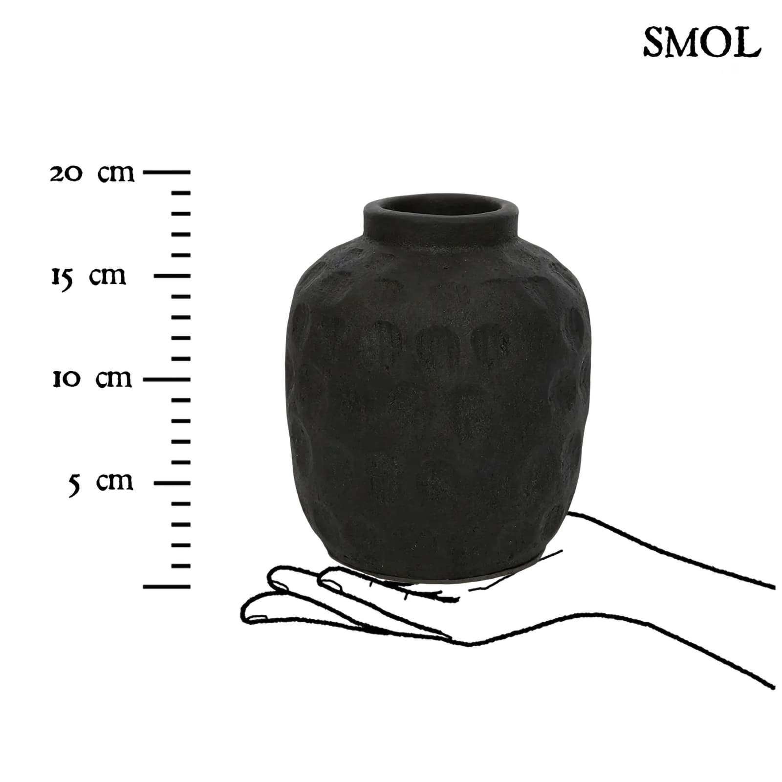 TRENDY, fekete, terrakotta váza, 18 cm - smol.hu - méretarányosan