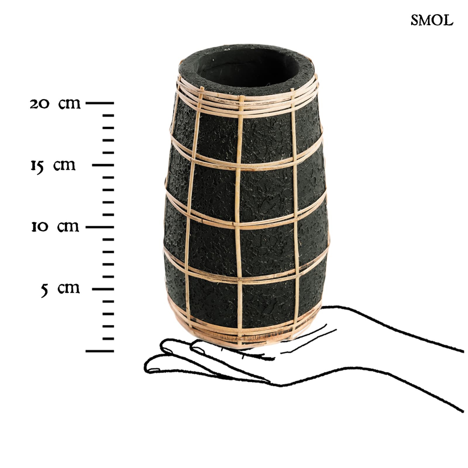 Váza - fekete, terrakotta, rattannal, 22 cm | CLOVE - smol.hu - méretarányosan