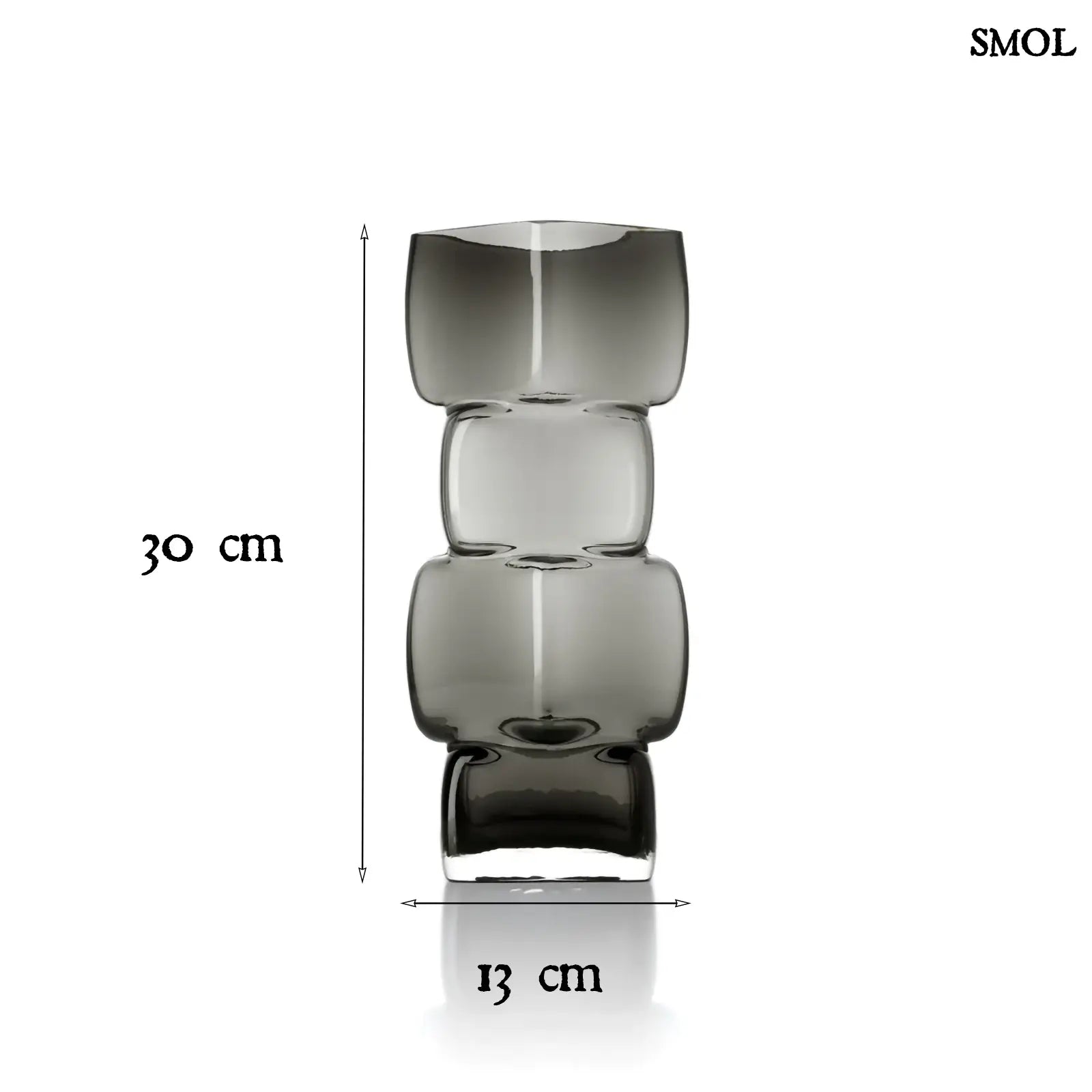 Váza – Kézzel készült, újrahasznosított, sötétszürke üveg váza kocka formával, méretekkel