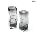 sötétszürke RUMMIKUB üveg váza három, egymásra épített kocka formájú üvegrészből, játékos, eltolt dizájnnal, két méretben