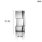 sötétszürke RUMMIKUB üveg váza három, egymásra épített kocka formájú üvegrészből, játékos, eltolt dizájnnal, méretekkel