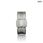 Sötétszürke, három részből álló, kocka formájú, újrahasznosított üveg váza, elforgatva