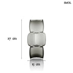 Sötétszürke, három részből álló, kocka formájú, újrahasznosított üveg váza, méretekkel