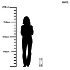 Függőlegesen elrendezett, három kocka alakú sötétszürke üveg váza, méretarányosan