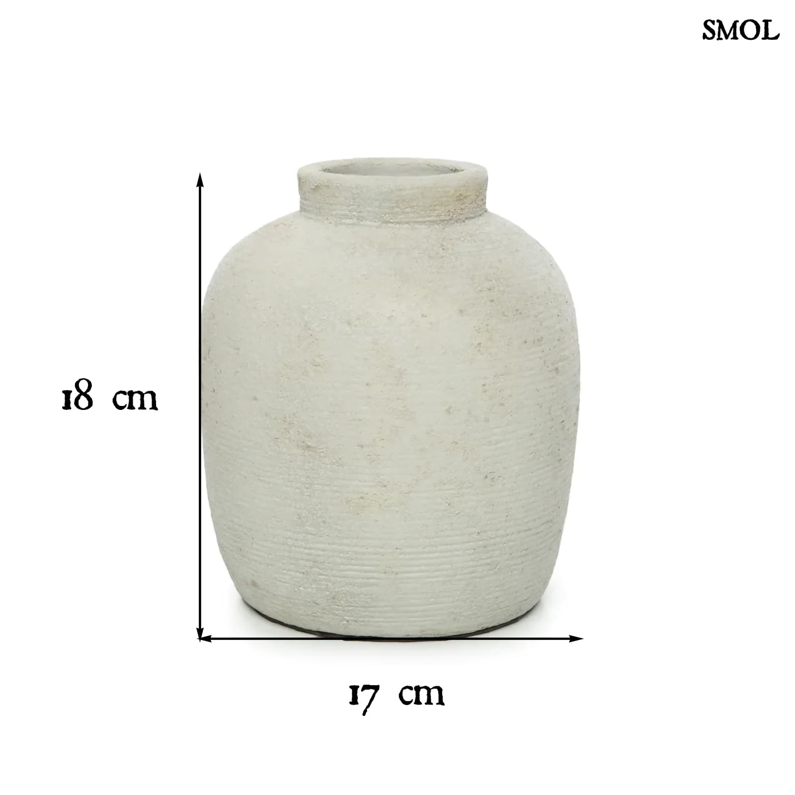 PEAKY, szürke terrakotta váza, 18 cm - smol.hu - méretekkel