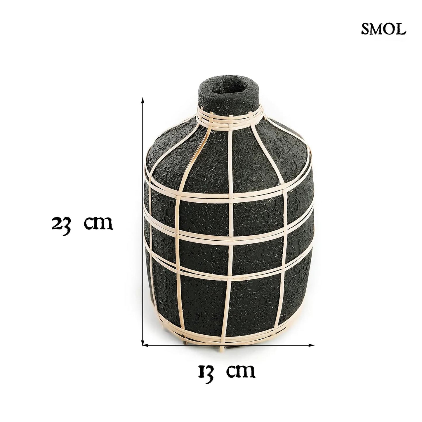 Váza - terrakotta, fekete, rattannal, 23 cm | WILLA - smol.hu - méretekkel