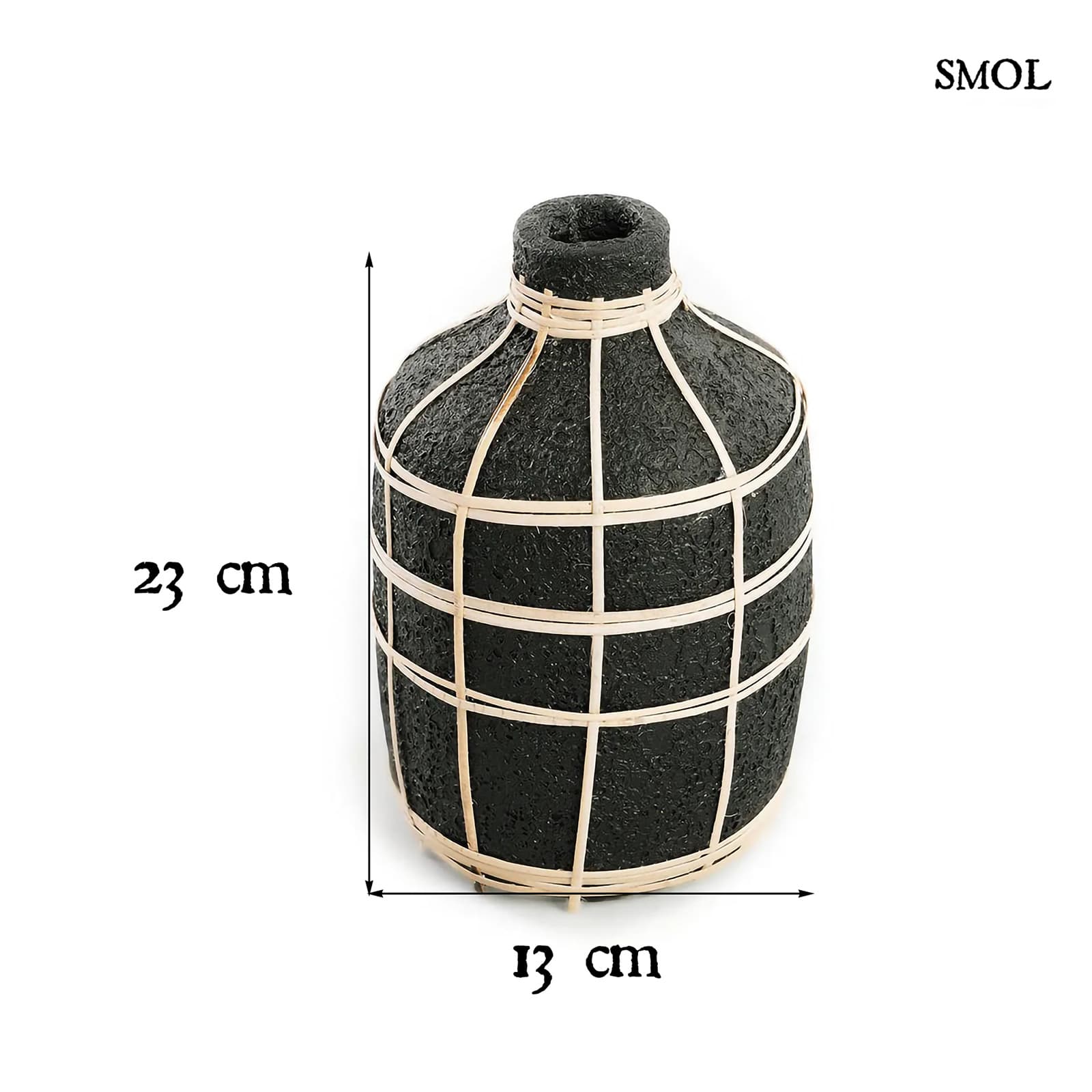 Váza - terrakotta, fekete, rattannal, 23 cm | WILLA - smol.hu - méretekkel