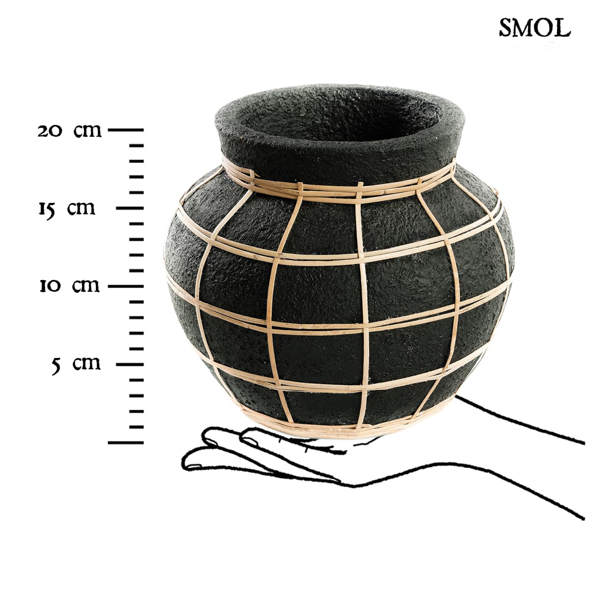 Váza - terrakotta, fekete, rattannal, 25 cm | BRIO - smol.hu - méretarányosan