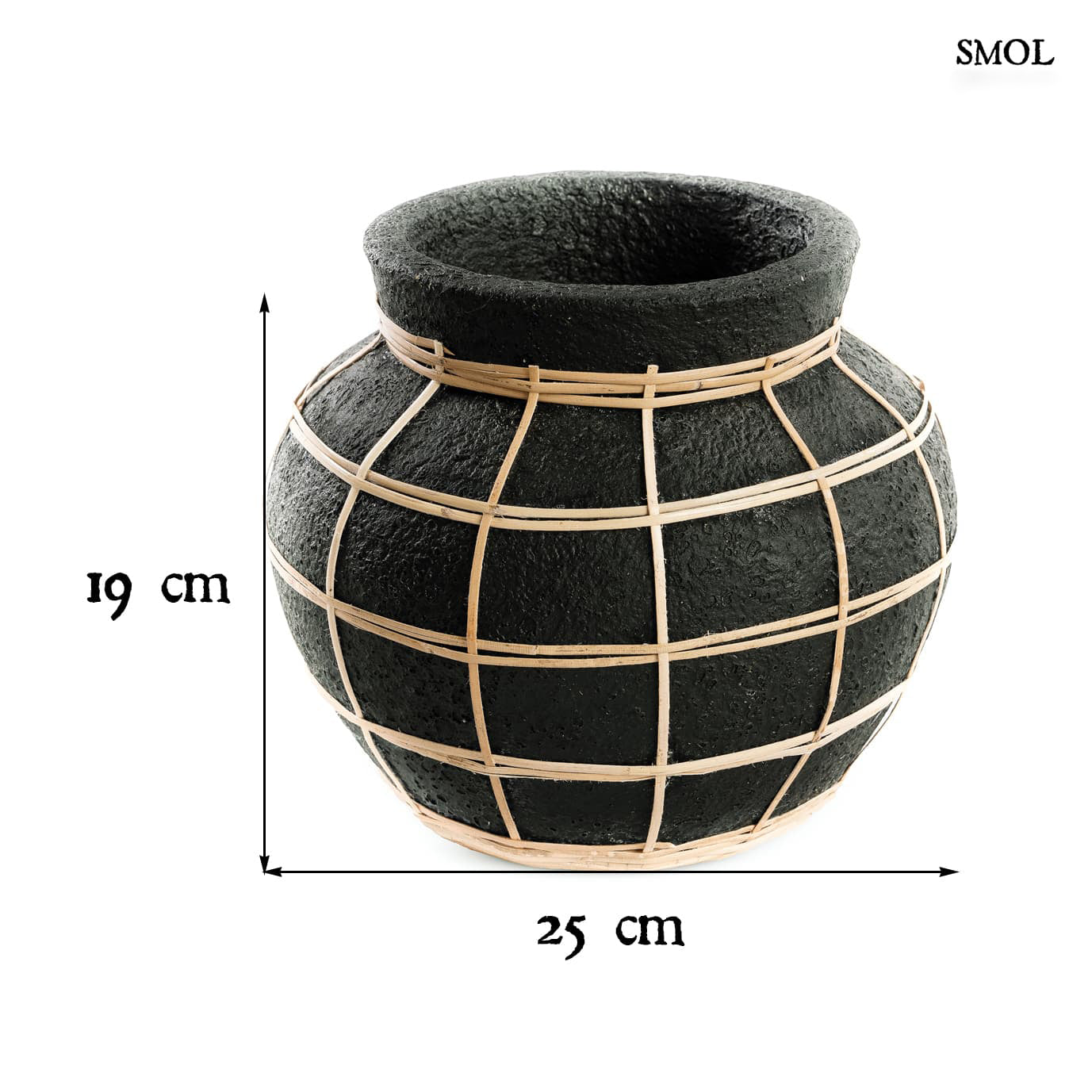 Váza - terrakotta, fekete, rattannal, 25 cm | BRIO - smol.hu - méretekkel