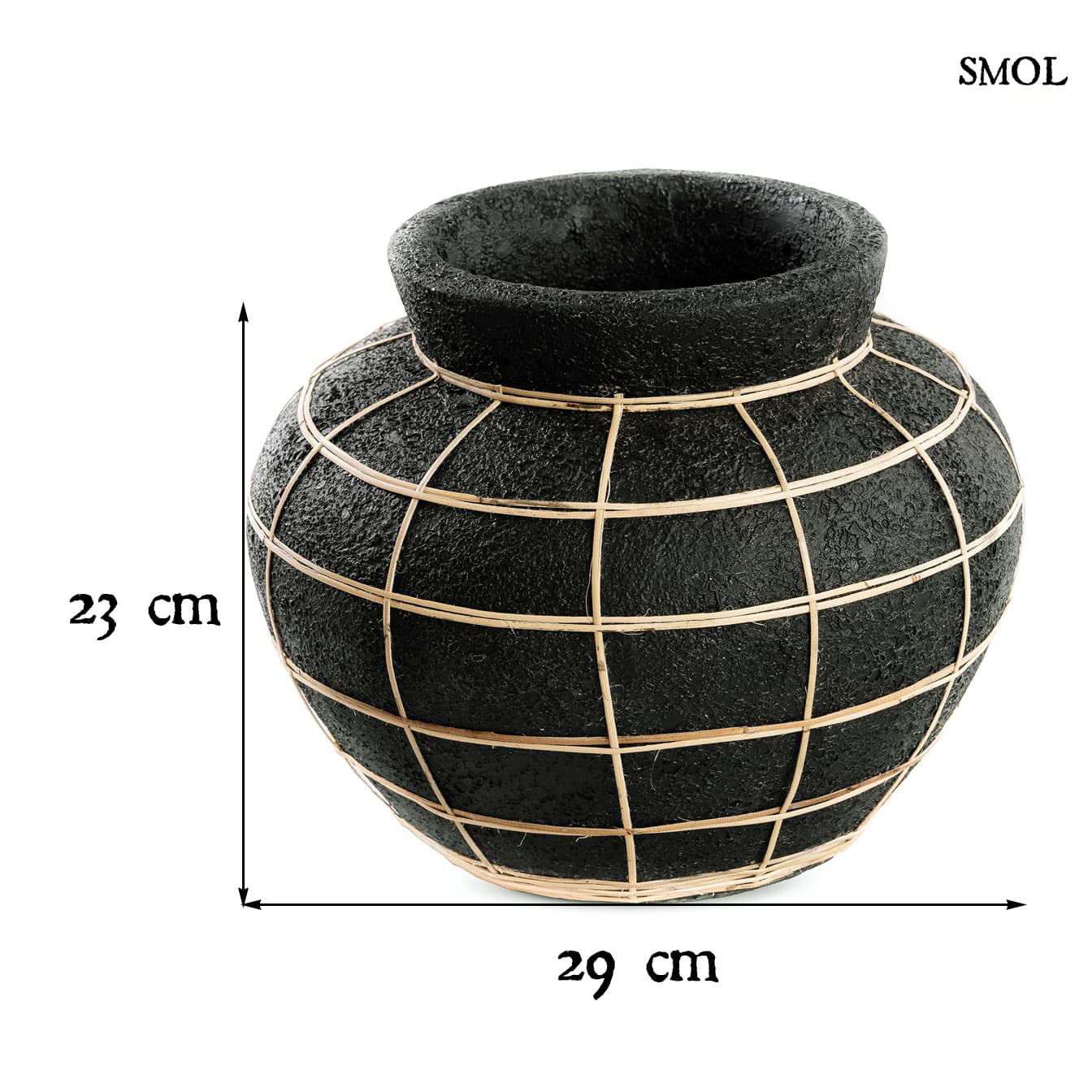 Váza - terrakotta, fekete, rattannal, 29 cm | BELLYM - smol.hu - méretekkel