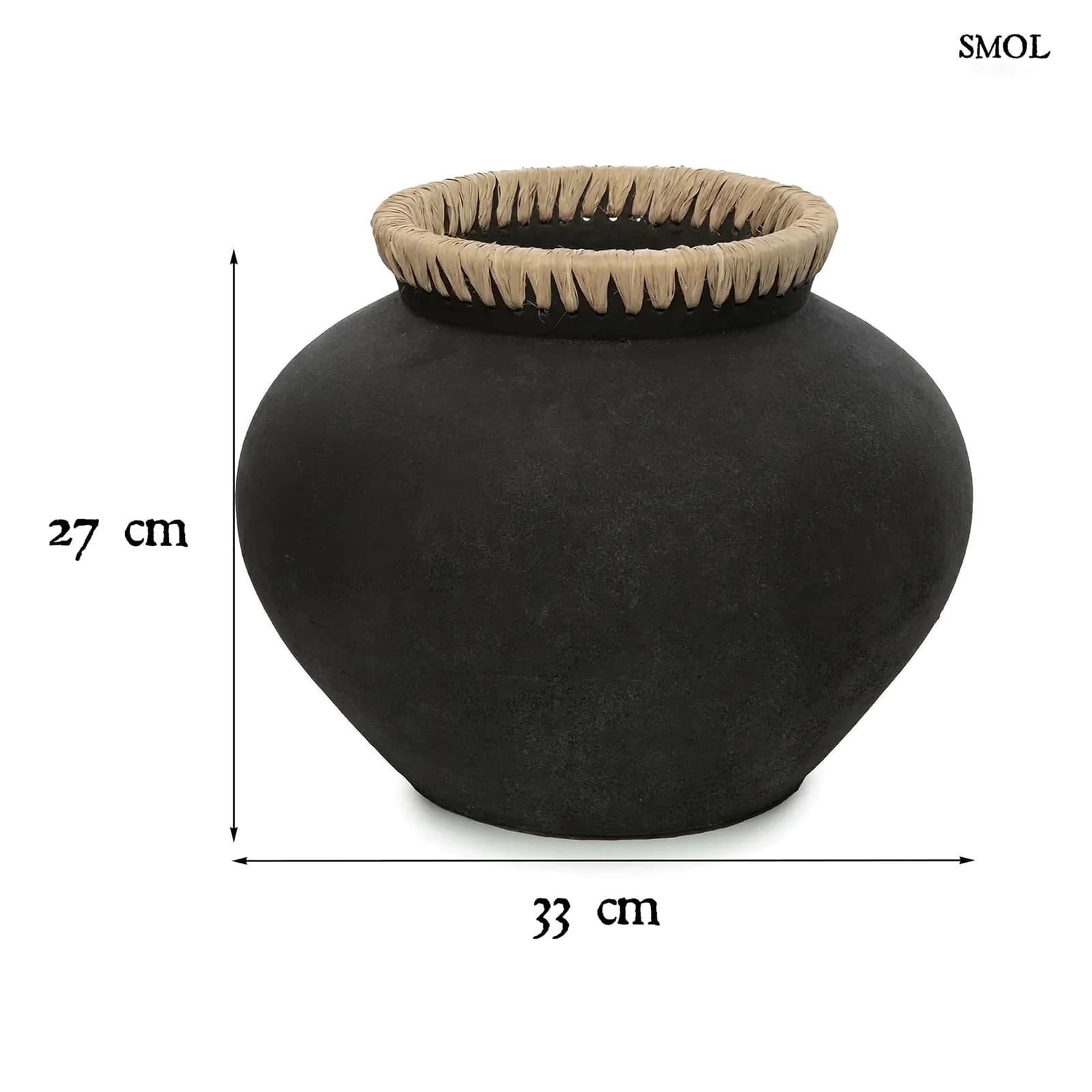 Váza - terrakotta, raffiával, 33 cm | VIVAN - smol.hu - méretekkel