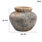 Váza - terrakotta, szürke, raffiával, 29 cm | STENY - smol.hu - méretekkel