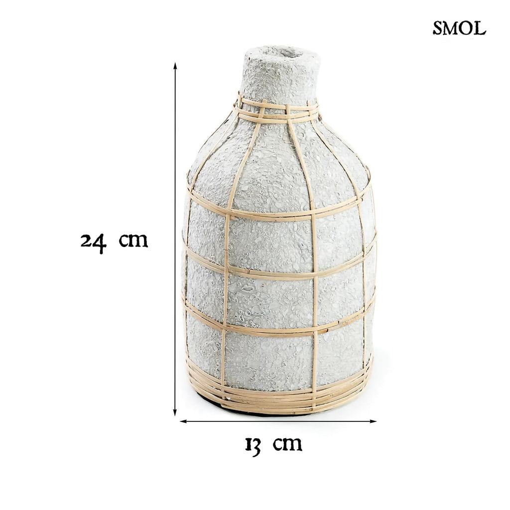 Váza - terrakotta, szürke, rattannal, 24 cm | WILLOW - smol.hu - méretekkel