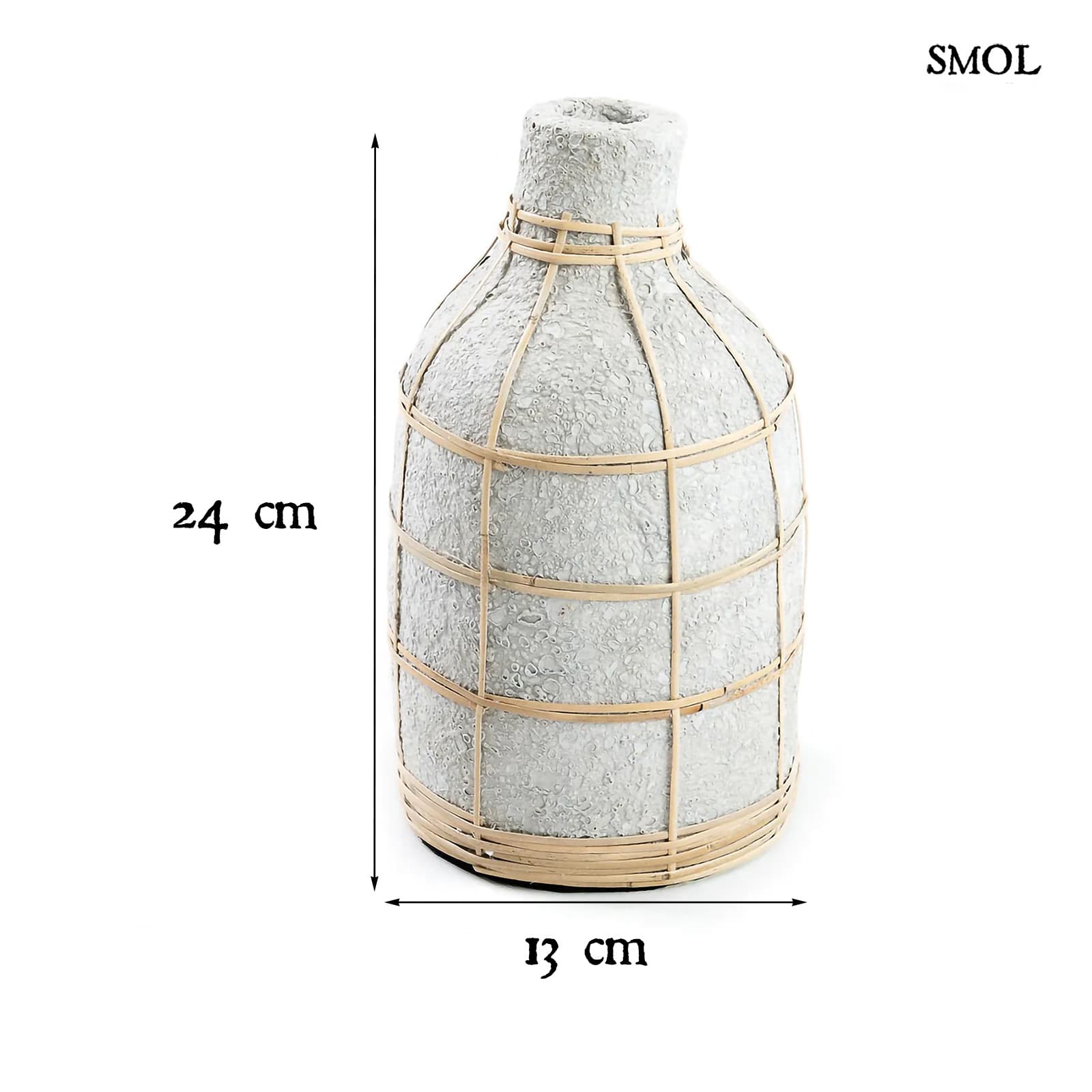 Váza - terrakotta, szürke, rattannal, 24 cm | WILLOW - smol.hu - méretekkel