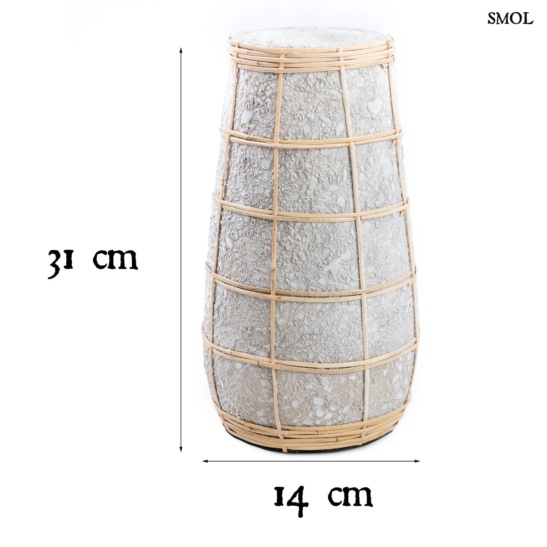 Váza - terrakotta, szürke, rattannal, 31 cm | JOY - smol.hu - méretekkel