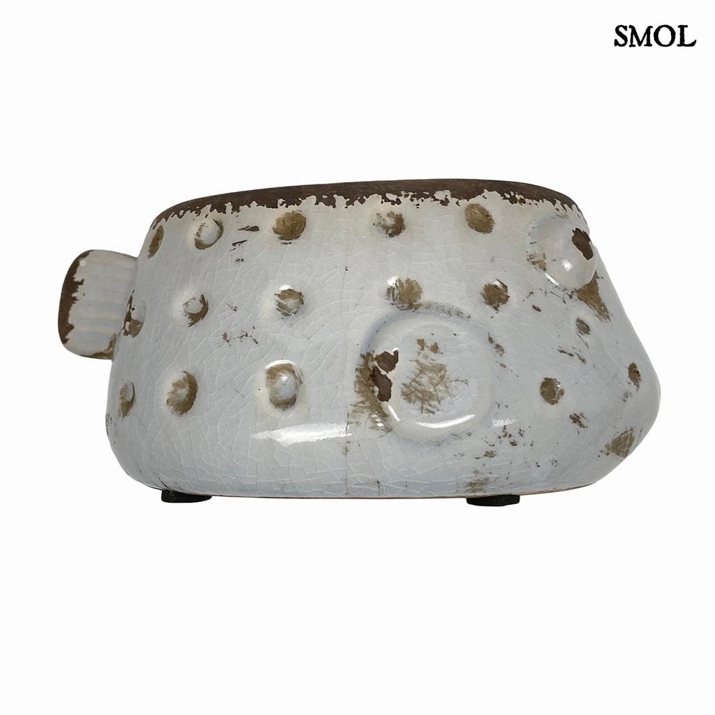 Virágtartó - fehér hal, kerámia, 18,5 cm | BUBBLES - smol.hu - alulról, oldalról