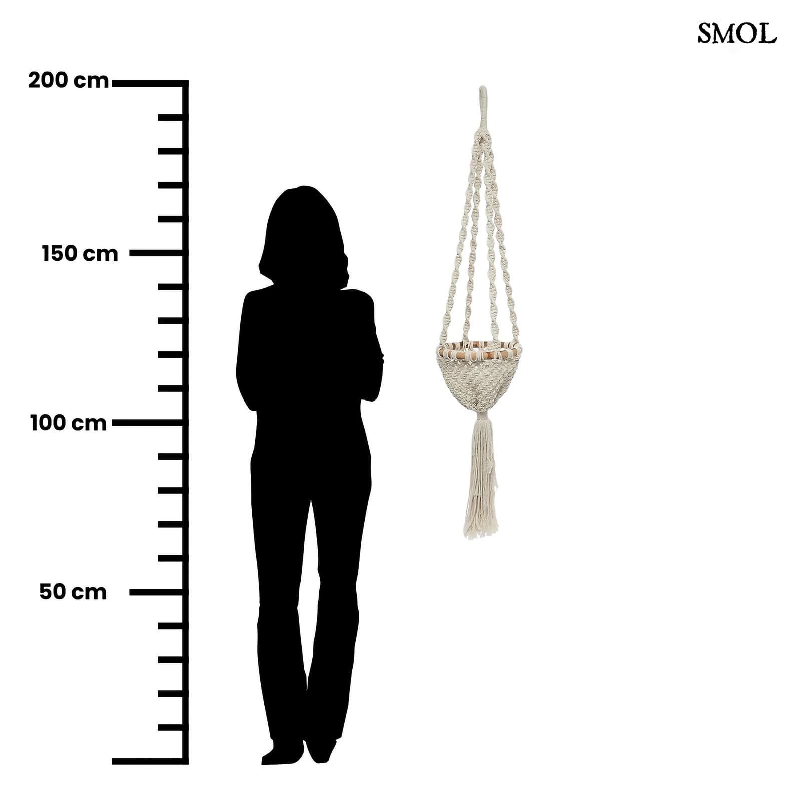 Virágtartó - függő, makramé, fehér, 135 cm | TWISTED - smol.hu - méretarányosan