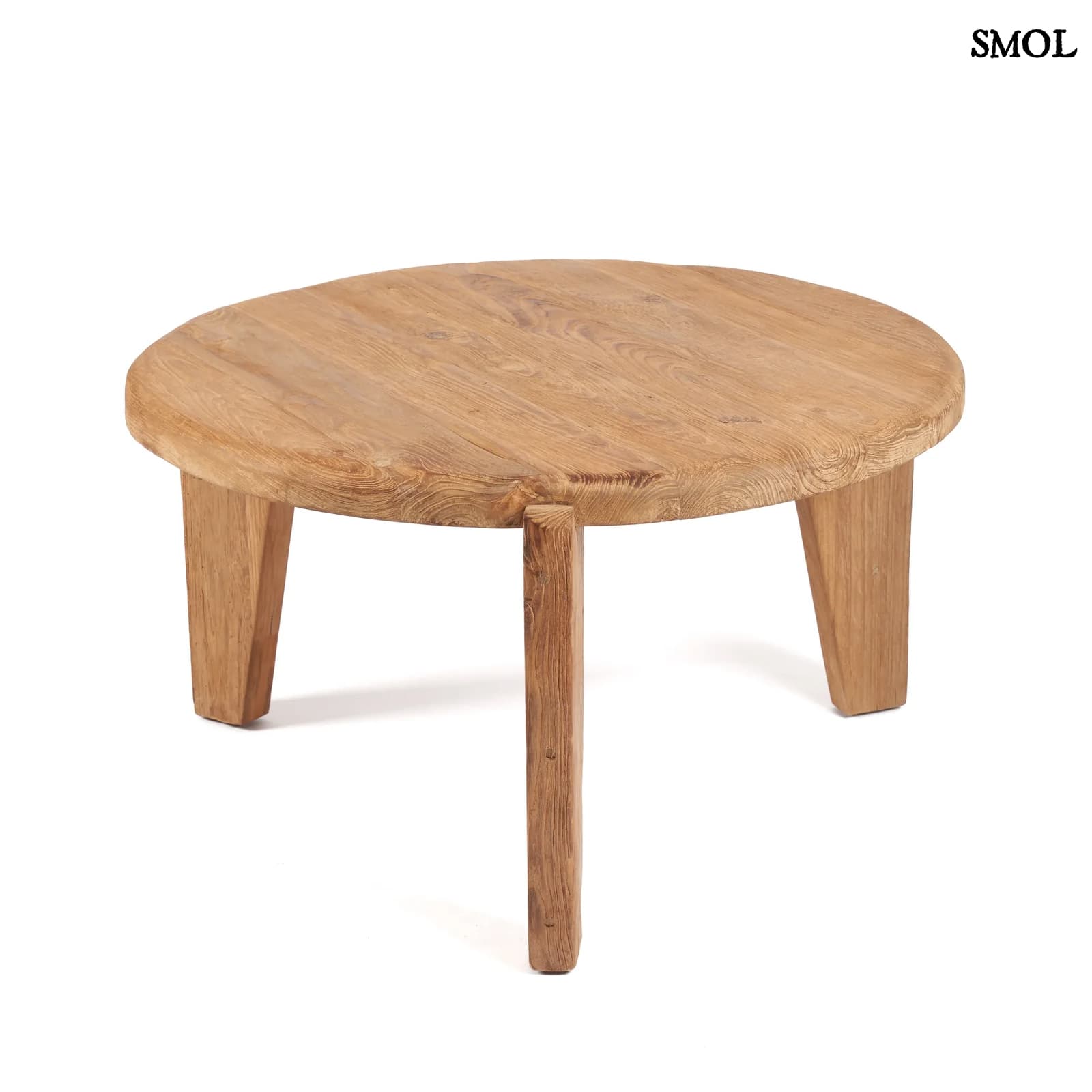 WABI SABI, nagyméretű, teakfa dohányzóasztal, ⌀80 cm - smol.hu - fehér háttérrel