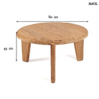 WABI SABI, nagyméretű, teakfa dohányzóasztal, ⌀80 cm - smol.hu - méretekkel