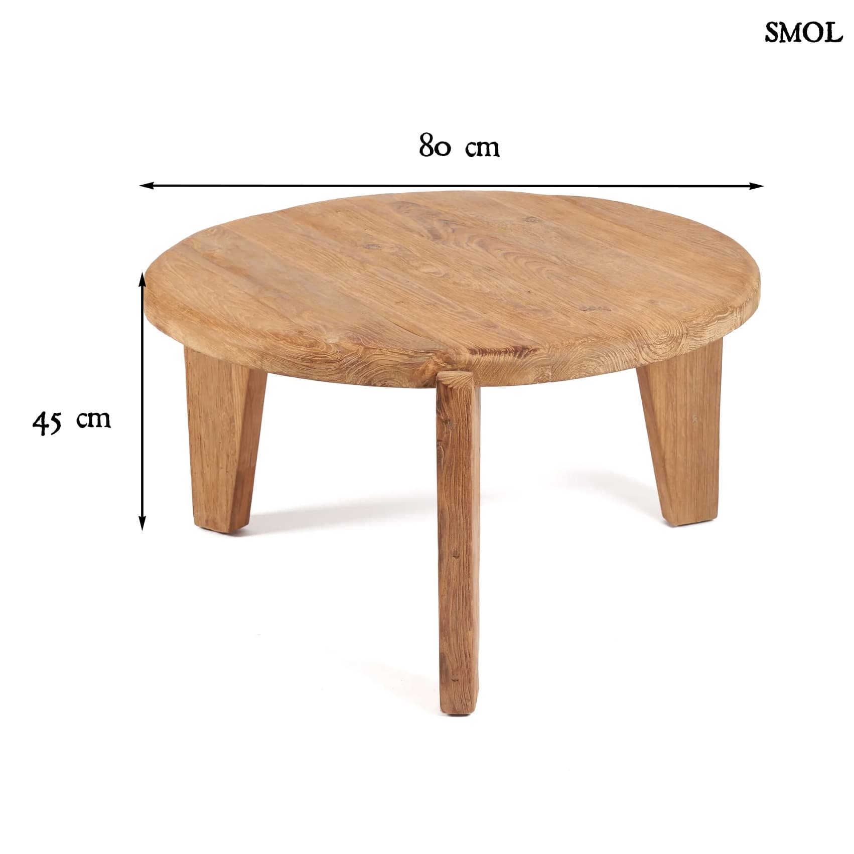 WABI SABI, nagyméretű, teakfa dohányzóasztal, ⌀80 cm - smol.hu - méretekkel