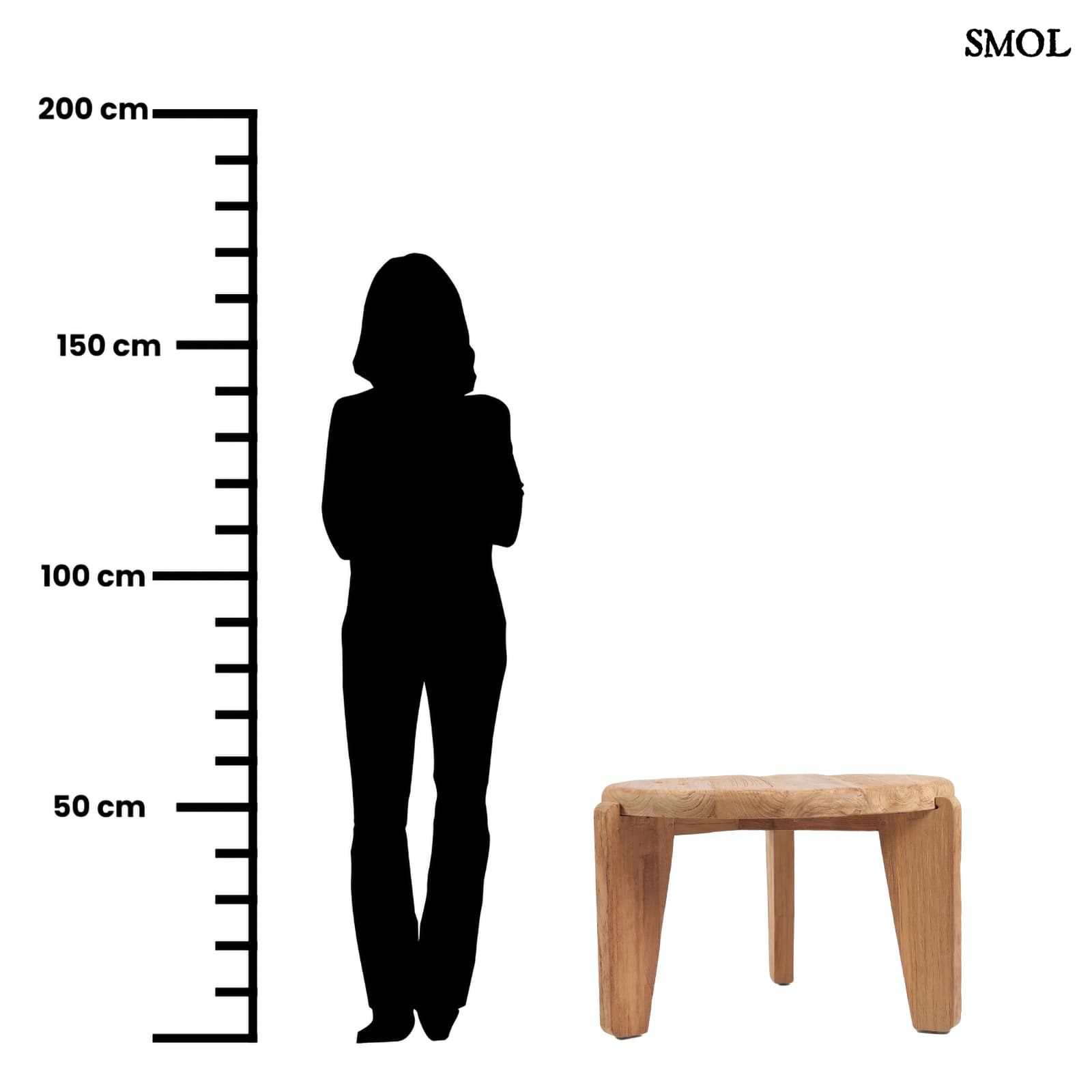 WABI SABI, nagyméretű, teakfa dohányzóasztal, ⌀80 cm - smol.hu - méretarányosan