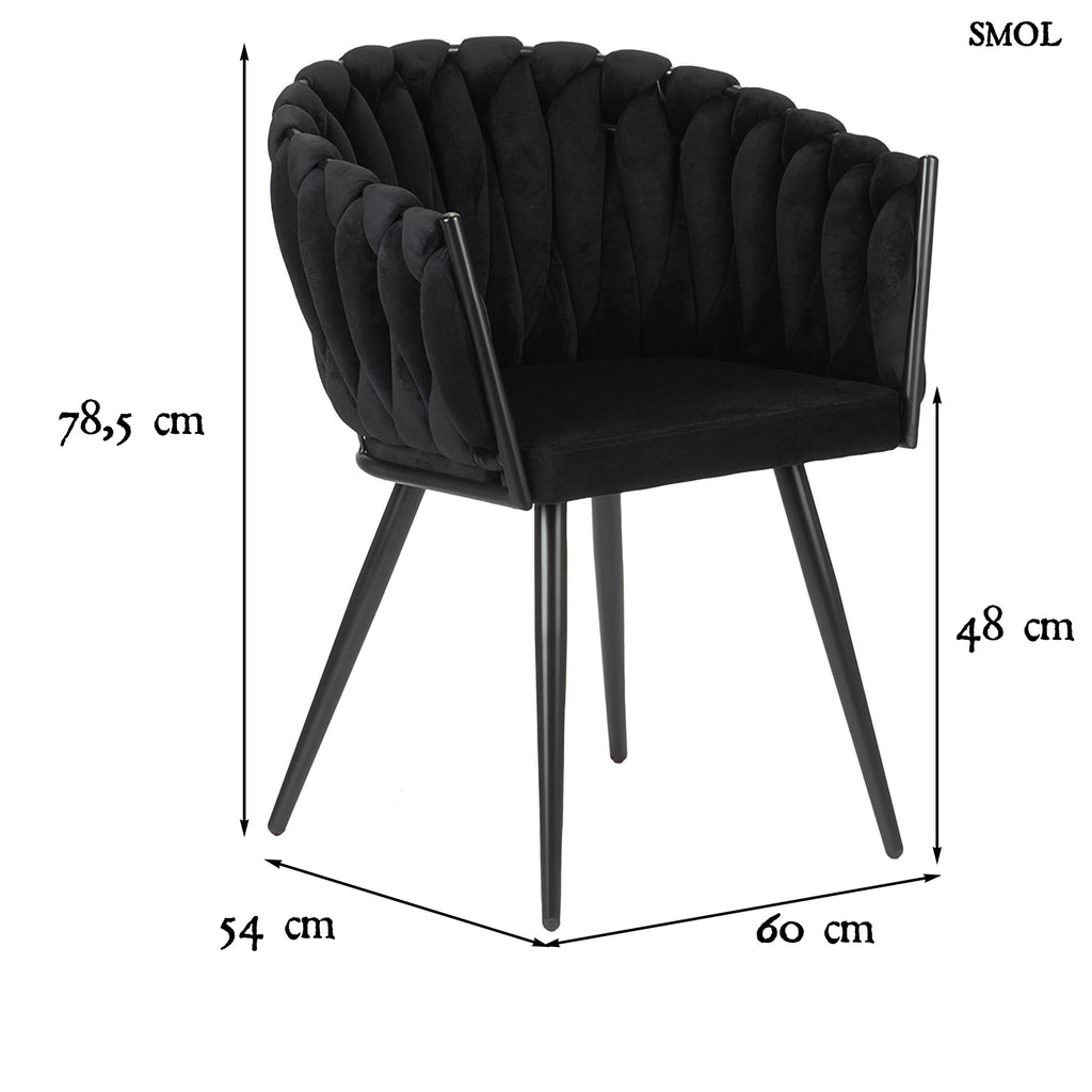 WAVE BLACK, 2 db kárpitozott étkezőszék - smol.hu - méretekkel