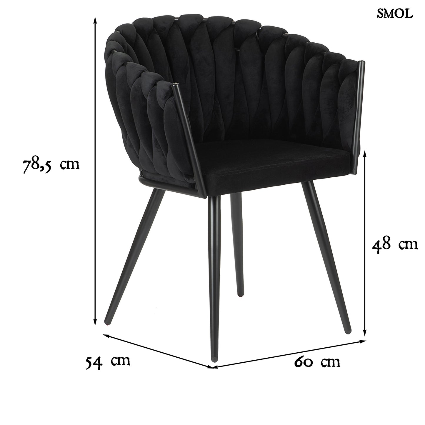 WAVE BLACK, 2 db kárpitozott étkezőszék - smol.hu - méretekkel