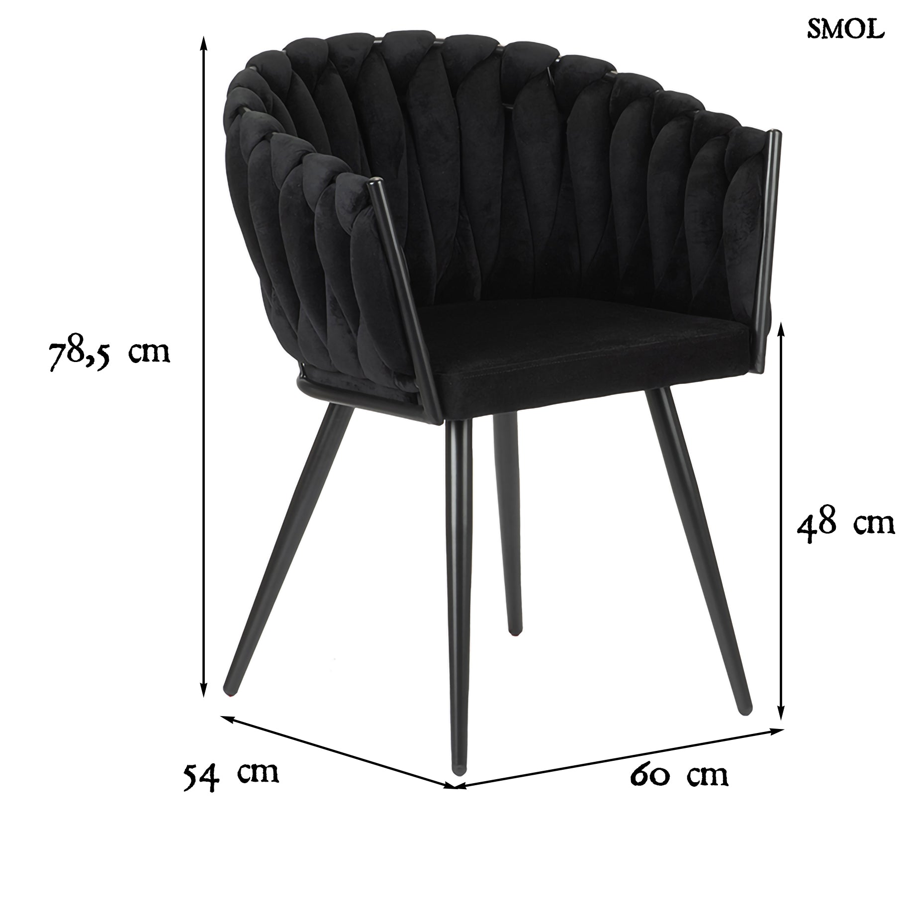 WAVE BLACK, 2 db kárpitozott étkezőszék - smol.hu - méretekkel
