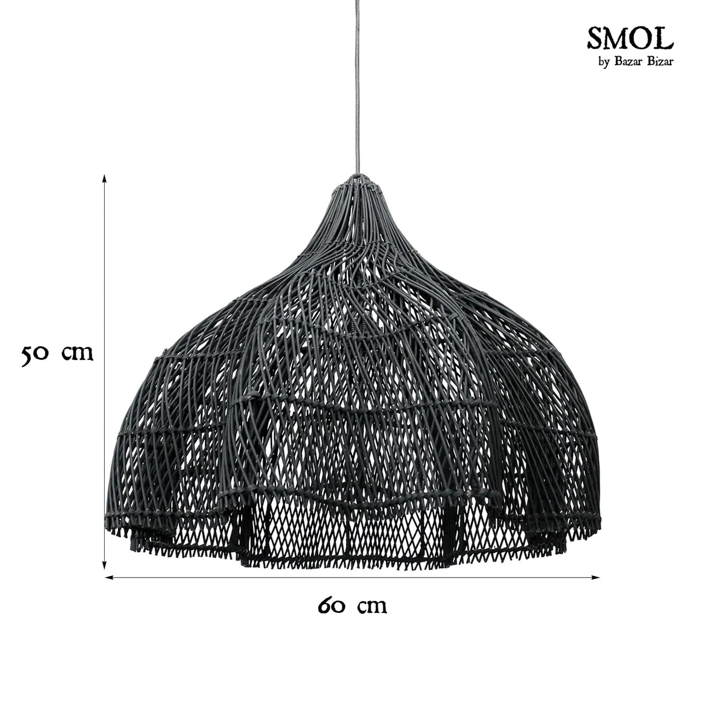 smol.hu -WHIPPED, fekete, rattan függőlámpa, ⌀60 cm méretekkel