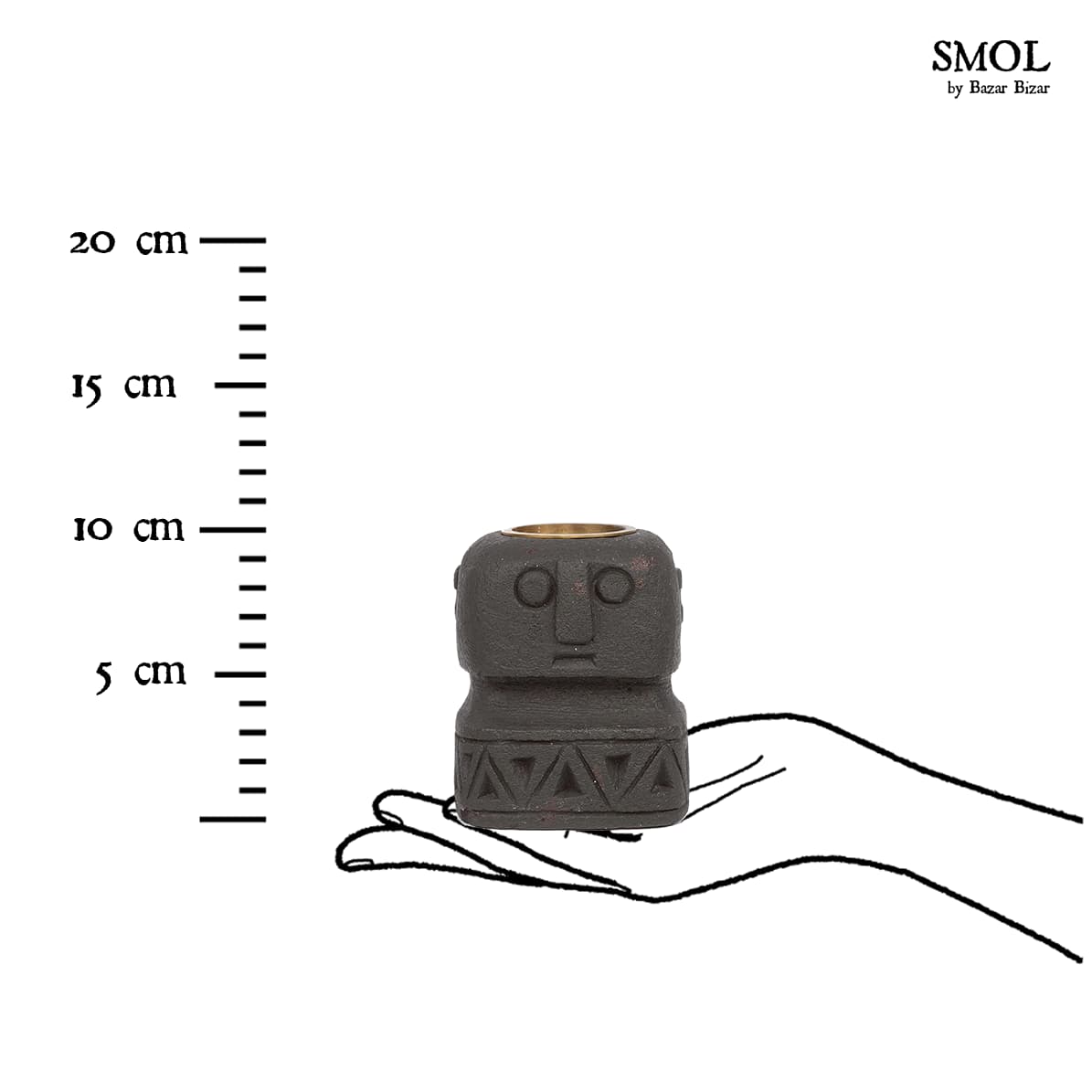 smol.hu -WINI, fekete, kő mécsestartó, 10 cm méretarányosan