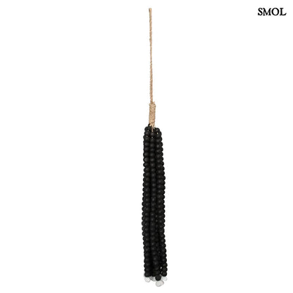 WOODEN BEADS, fekete, fa gyöngyös függődísz, 60 cm - smol.hu - fehér háttérrel
