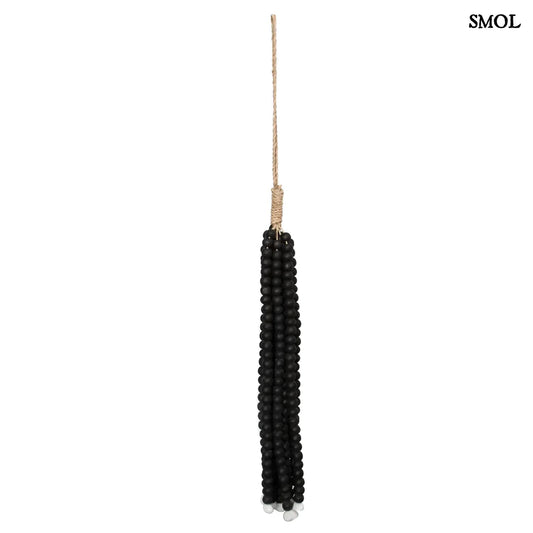 WOODEN BEADS, fekete, fa gyöngyös függődísz, 60 cm - smol.hu - fehér háttérrel
