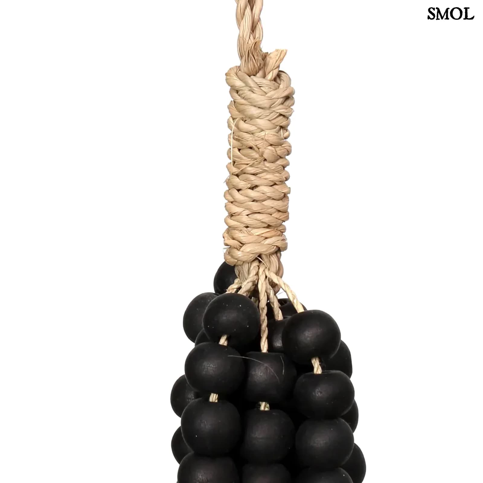 WOODEN BEADS, fekete, fa gyöngyös függődísz, 60 cm - smol.hu - csomó nagyítva