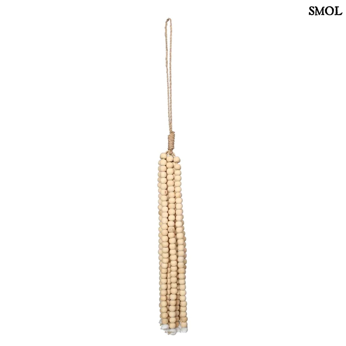 WOODEN BEADS, natúr, fagyöngyös függődísz, 60 cm - smol.hu - fehér háttérrel