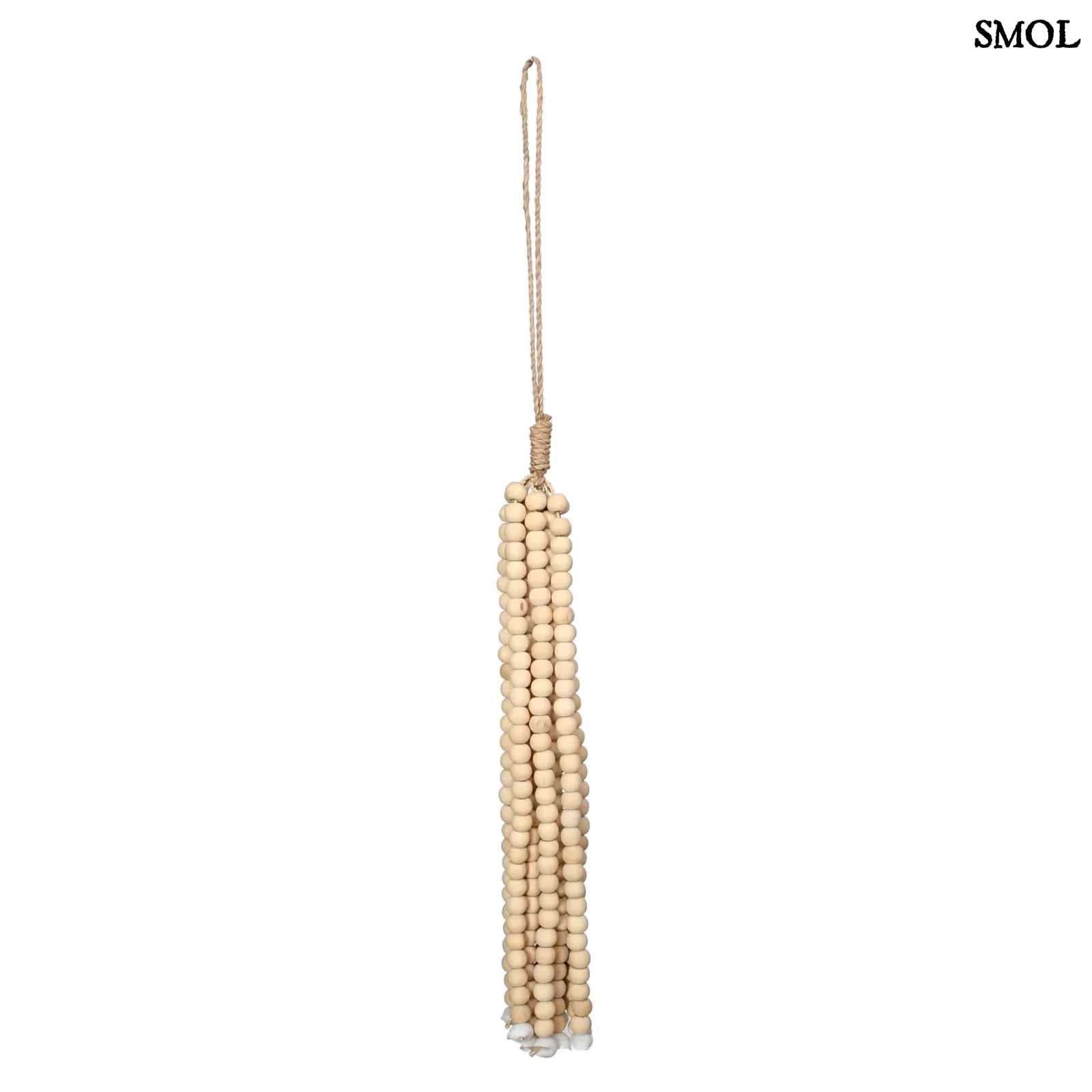 WOODEN BEADS, natúr, fagyöngyös függődísz, 60 cm - smol.hu - fehér háttérrel