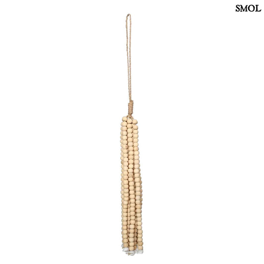 WOODEN BEADS, natúr, fagyöngyös függődísz, 60 cm - smol.hu - fehér háttérrel