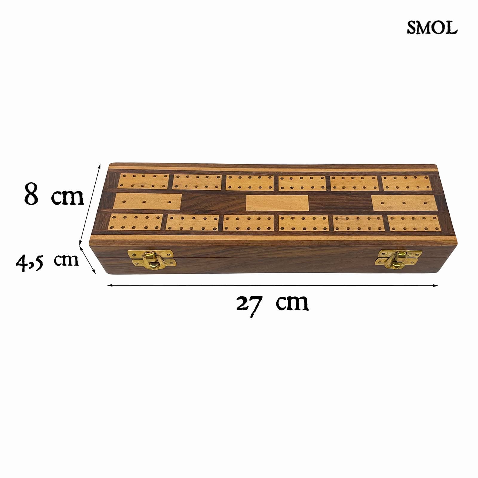 smol.hu -WOODICE, fából készült cribbage játék 2 francia kártyával, 4 kockával, 27 cm méretekkel