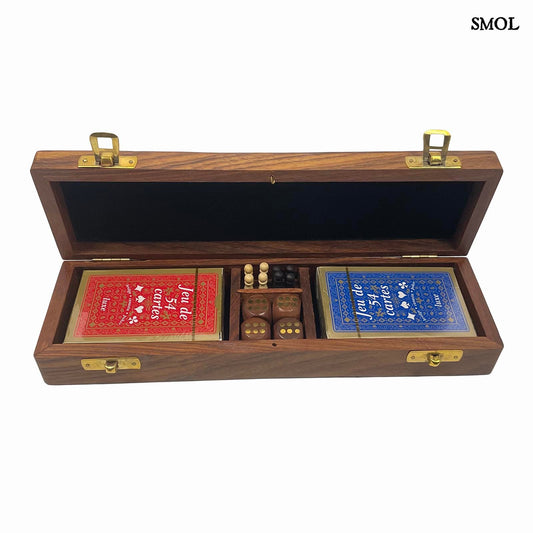 smol.hu -WOODICE, fából készült cribbage játék 2 francia kártyával, 4 kockával, 27 cm termékkép